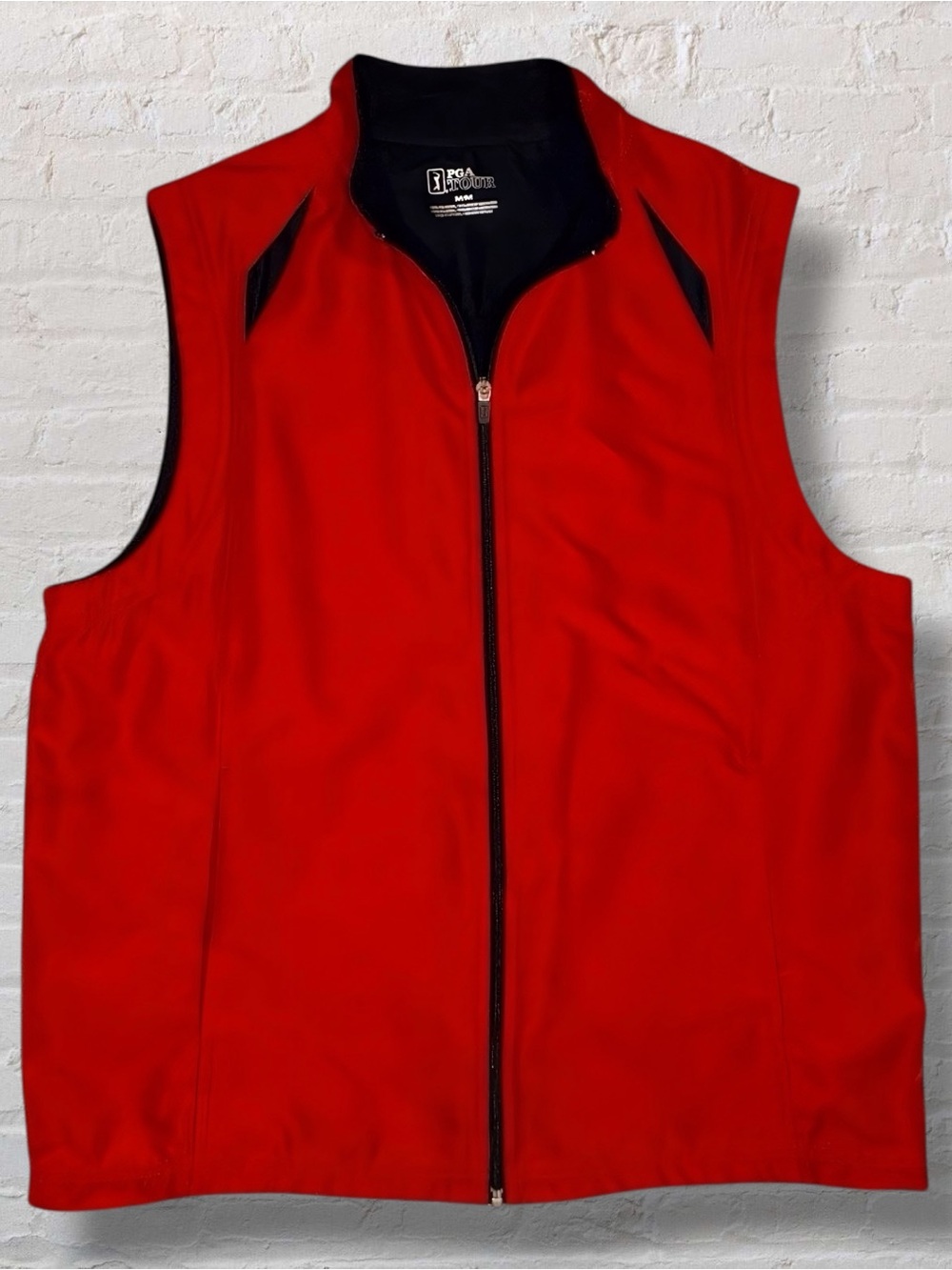 PGA Tour Mens Vest Medium Red Black Full Zip Golf Performance Fleece-Lined